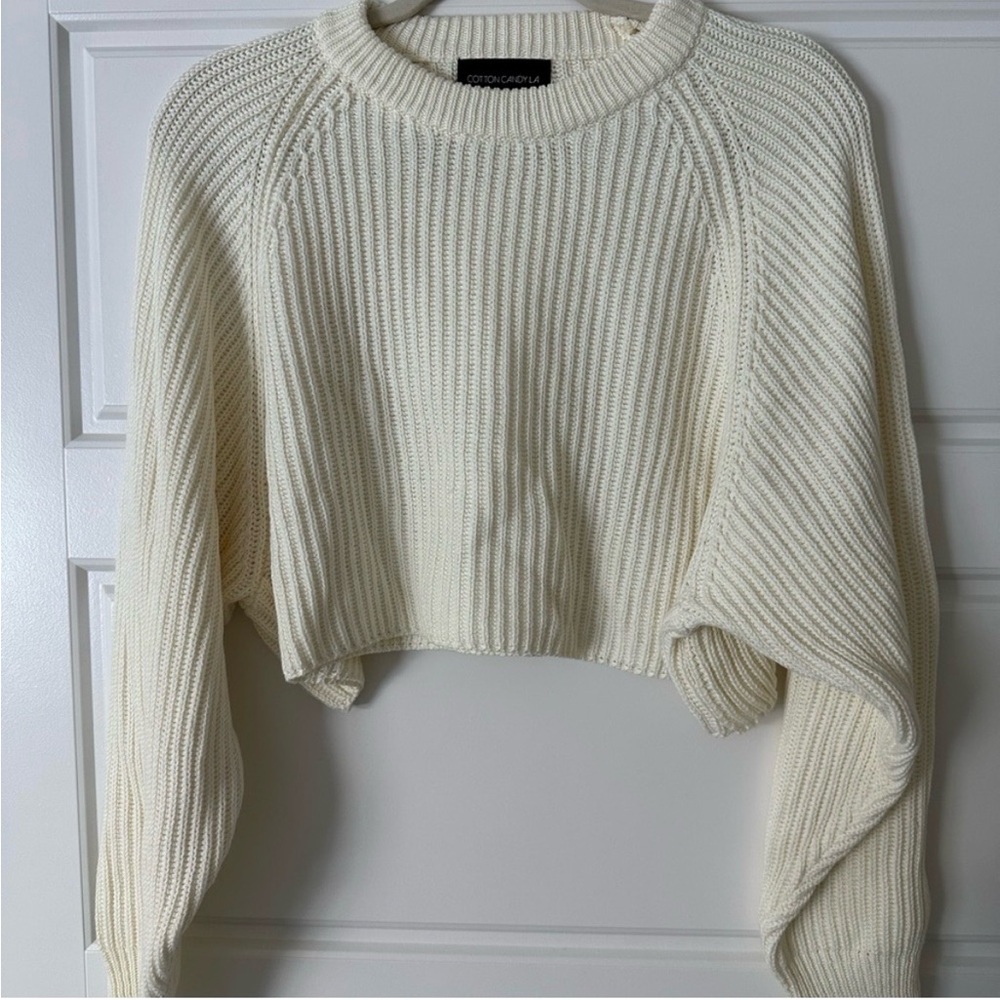 Ivory Ribbed Knit Cropped Sweater